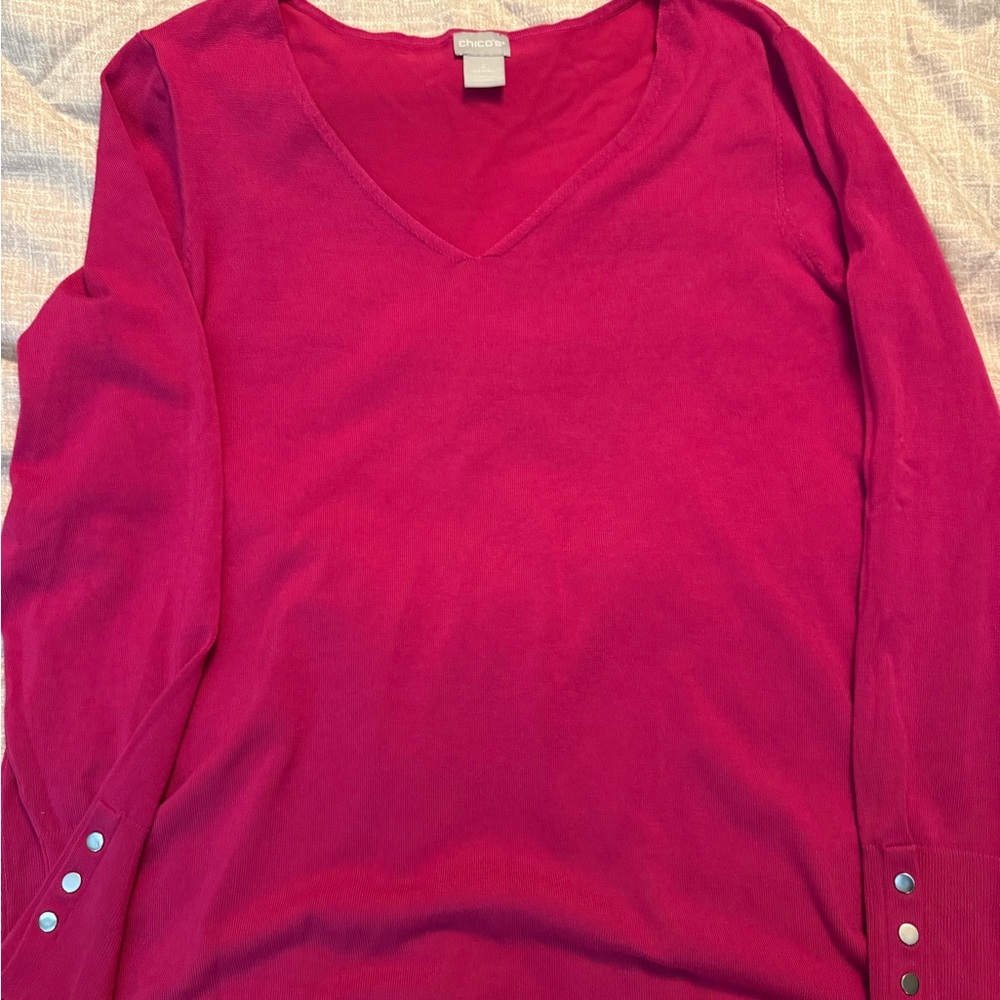 Chico's Fuchsia Long Sleeve V-Neck Top